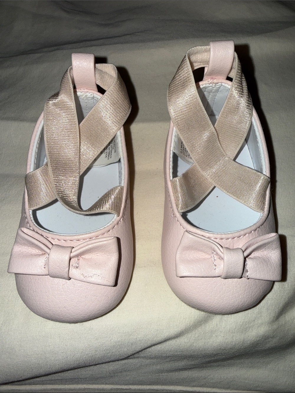 Janie and Jack Pale Pink Bow Ballet Shoes with Crisscross Straps
